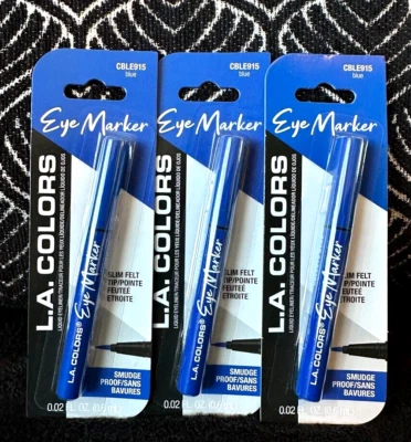 3pk LA COLORS EYE MARKER BLUE CBLE915 SLIM FELT-TIP PRECISE NO-SMUDGE EYELINER - Image 1 of 4