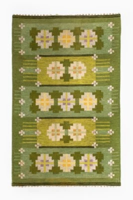 Green Swedish Marianne Richter Inspired Area Rug for Living Room Office Bedroom - Image 1 of 3