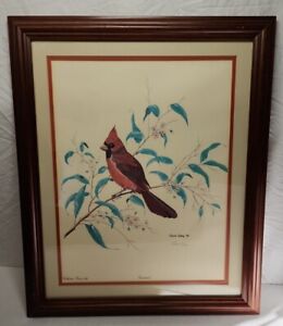 VTG Red Cardinal Framed Art Print HAND SIGNED By GENE GRAY Collector Series XIII