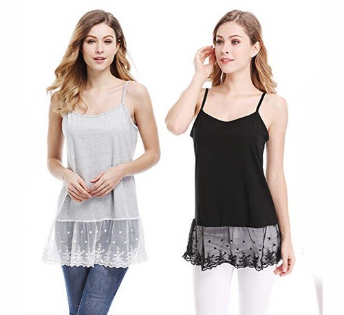 OFF WHITE Canottiere donna cami camicie spaghetti strap canotte con orlo in pizzo camicia estensibile