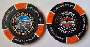 SUSQUEHANNA VALLEY HARLEY-DAVIDSON Harrisburg PA FC Orange/Black Poker Chip - Picture 1 of 3