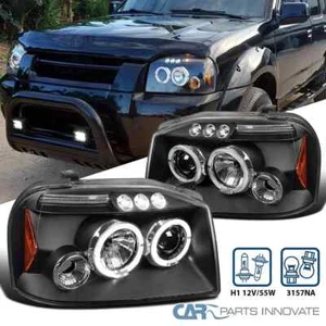 Fits 2001-2004 Frontier Black LED Halo Projector Headlights Head Lamps Assembly - Picture 1 of 10