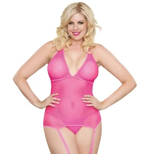 Queen Size Bustier & G-String Set in Barbie Pink Crochet - Picture 1 of 2