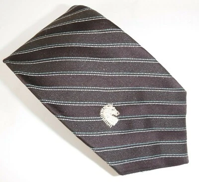 De Colección Via Veneto Marrón Azul Diagonal Rayas Cuello Corbata Ajedrez Caballo Logo 58 1/2" Largo Foto 1 de 4