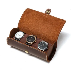 Genuine Leather Watch Roll Bag Travel Vintage Wristwatch Storage Case Watch Box - Picture 1 of 16