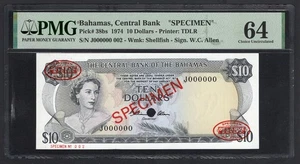 Bahamas 10 Dollars 1974 P38bs "Specimen" Uncirculated Grade 64 - Picture 1 of 2
