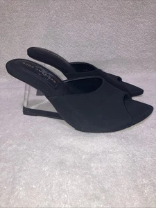 Sandalias Good American Cinderella Tela Negra Disco Lucite Tacón Slides Talla 7.5 - Imagen 1 de 7