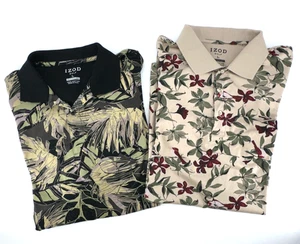 2 Izod Men's Polo Golf Shirts Short Sleeve Size Large Mercerized Cotton Floral - Picture 1 of 15