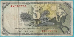 Deutscher 5 Mark Schein 1948, Deutsche Mark P-13a 4X878775 - Bild 1 von 2