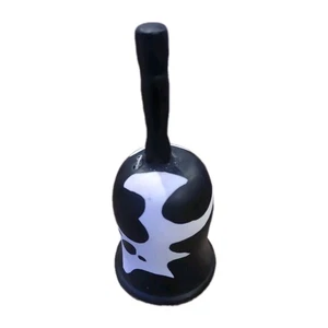 Cow Design Black & White Pottery Hand Bell Made with Orange Udder Clapper 7" - Picture 1 of 3
