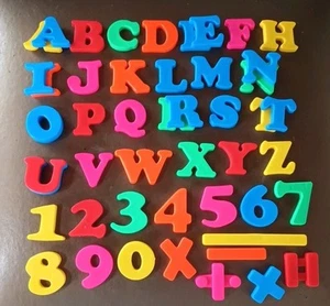 Vintage Mixed Colors Plastic Magnetic Fridge Alphabet Letters Numbers Math 49 Pc - Picture 1 of 1