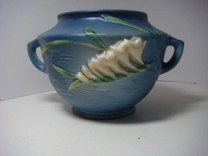 Roseville Jardiniere Vase, Blue Freesia, 463-5, 8.5” L - Picture 1 of 8