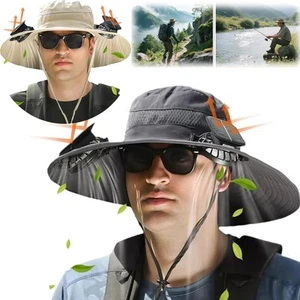Sombrero Con Solar Ventilador,Wide Brim Sun Hat with 2 Solar USB Fan For Outdoor - Picture 1 of 13