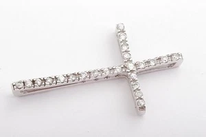 Kreuz Anhänger mit 23 Kristalle 585 Weiß Gold 14Kt 36x22mm Neu! # - Bild 1 von 4