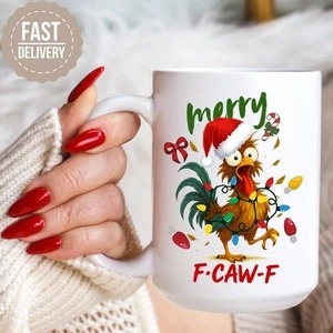 Divertida Taza F-Caw-F Pollo Feliz Navidad Gritando Gallo Meme Tazas de Navidad - Imagen 1 de 5