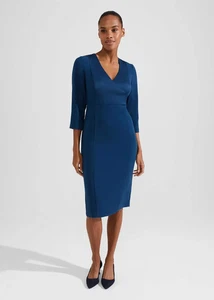 Abito Hobbs Saige acciaio blu scollo a V matita UK 10 RRP £ 149 NUOVO CON ETICHETTE - Foto 1 di 6