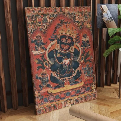 Asia Religión Buda Tíbet Mahakala Central Protector Tienda Arte 20X30 Pulgadas Foto 1 de 4