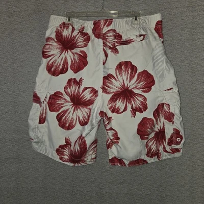 Ambercrombie & Fitch Mens Large Swim Trunks White Red Floral Hibiscus Pockets - Image 1 of 4
