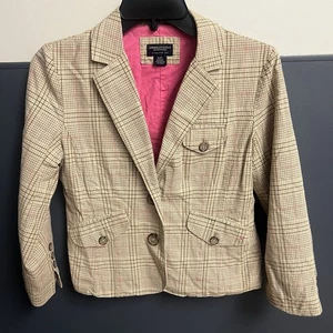 American Eagle Damen braun & rosa kariert 2 Knopf Blazer Größe Small - Bild 1 von 6