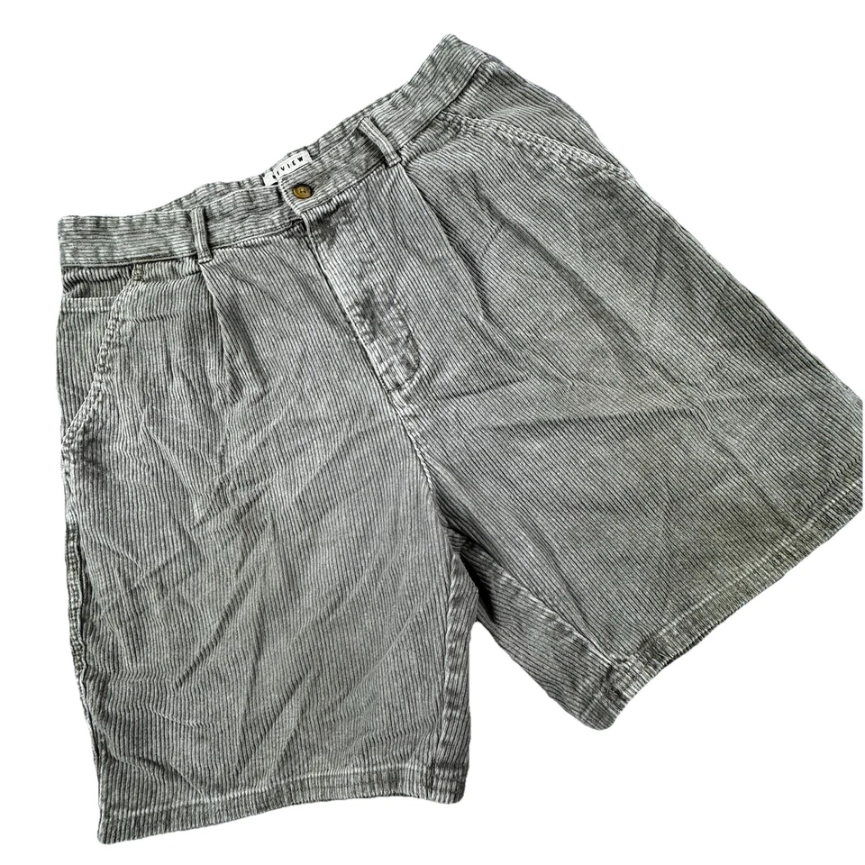 Vintage Review by Baxter Corduroy Shorts Men 32 Beige 7" Chino Pleated Pockets - Image 1 of 4