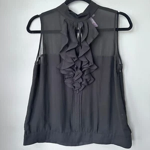 Silk Ruffle Blouse Women Medium Black Sheer Sleeveless High Neck Romantic Goth - Picture 1 of 9