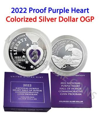 2022 W National Purple Heart Hall of Honor Colorized Silver Dollar OGP - Image 1 of 3