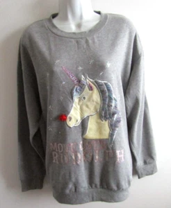 GEORGE WOMENS OVERSIZED CHRISTMAS SWEATSHIRT TOP SIZE 12 (L) GREY UNICORN DESIGN - Picture 1 of 2