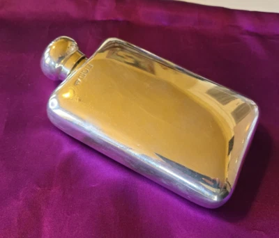 古董纯银 198 克 Hip Flask 伦敦 1901 金匠和银匠 JH — 第 1/4 张图片
