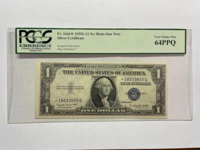 1935 G $1 SILVER CERTIFICATE, *STAR NOTE* NO MOTTO, PCGS CURRENCY 64PPQ  - Image 1 of 4
