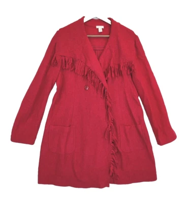 Cárdigan Chico's Mujer L Rojo Western Boho Lana Flecos Detalle Dos Botones Foto 1 de 4