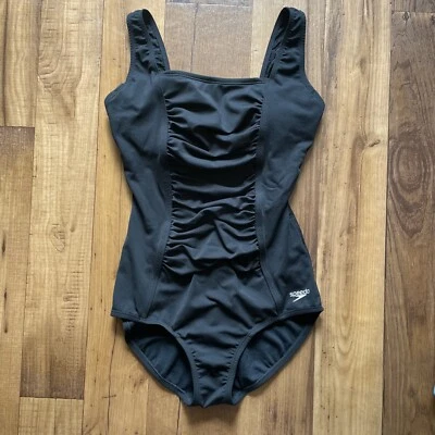 Speedo Women’s One-Piece Black Ruched Swimsuit Size 8 Lightly Padded Slimming - Image 1 of 4