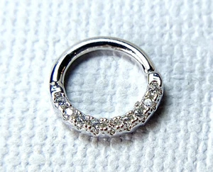 1pc Half Circle Lined Gems Hoop Ring Septum Daith Rook Tragus Ear Cartilage - Picture 1 of 11