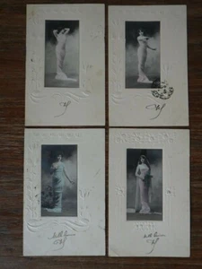 4x CPA Postcard 1904 RELIEF Jeunes Femmes YOUNG LADIES ART NOUVEAU - Picture 1 of 5