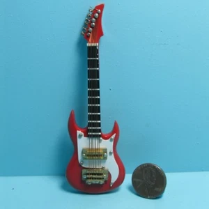 Dollhouse Miniature Electric Guitar in Red and White 4 Inch M0603R-4 - Picture 1 of 2