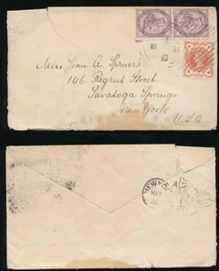 GB QV HOSTER MACHINE CANCEL 1890 to SARATOGA SPRINGS USA...FAULTS on ENVELOPE - Picture 1 of 3