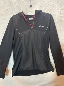Asics Ladies Half Zip Hooded Jacket Women Running Workout Clothes Black Pink LG - Picture 1 of 8
