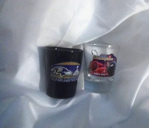Set of Baltimore Ravens Super Bowl Champions Champs SHOT GLASS ~ RARE NEW Cover