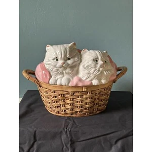 Vintage 1970's Alberta's mold Persian kittens in a basket cookie jar container - Picture 1 of 10