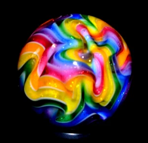 HEISSES HAUS GLAS MARMOR/1,398" - PSYCHEDELISCHER DICHROITISCHER REGENBOGEN - BLAU, MANDARINE, LIMETTE + - Bild 1 von 10
