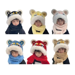 Winter Hat Scarf and Gloves Set Plush Warmer Children Animal Ears Hat - Picture 1 of 14