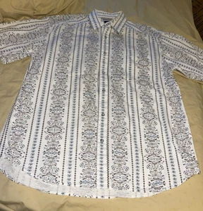 MEN'S MAGELLAN sportswear M  100% COTTON SNAP  SS  BEIGE/BROWN/BLUE SHIRT - Picture 1 of 8