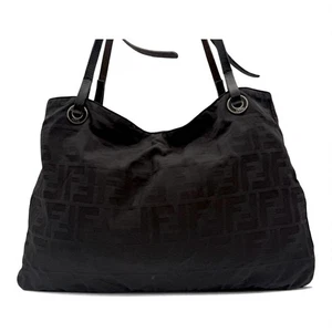 Fendi Zucca Pattern FF Logo Jacquard Tote Bag Black Shoulder Used - Picture 1 of 16