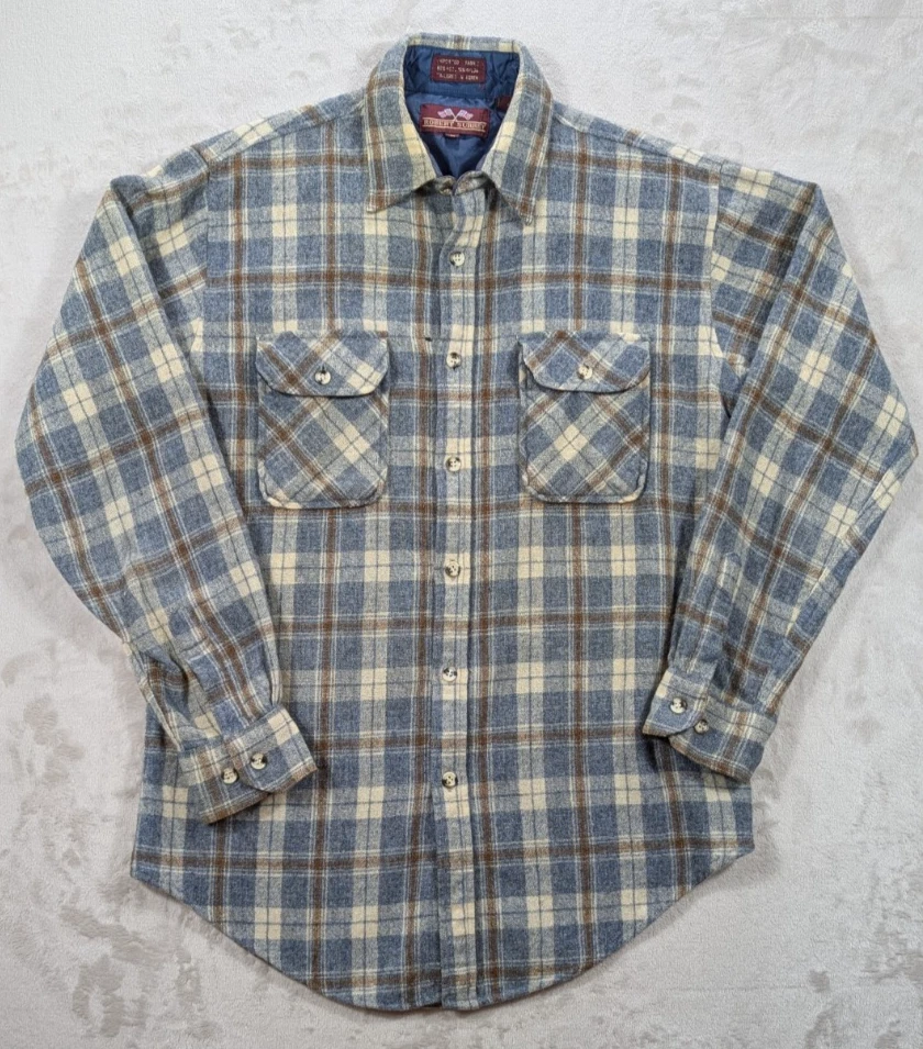 Camisa de Franela a Cuadros Robert Surrey Para Hombres M Corea Azul Marrón Mezcla de Lana De Colección Foto 1 de 4