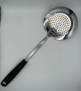 Vintage EKCO Chromium Plated Flat Slotted Strainer Skimmer  Black Handle - Picture 1 of 8
