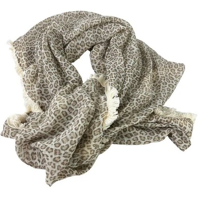 Bufanda Chicos Mujer Estampado Leopardo Flecos Transparente Envoltura 42x42 Cuadrada Beige Marfil Foto 1 de 4
