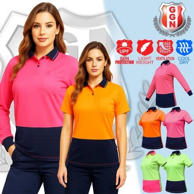 Ladies Hi Vis Polo Shirt, Short Sleeve Workwear Orange Pink Yellow Navy blue - image 1 of 4