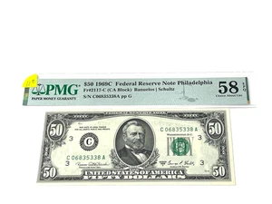 1969C $50 Fifty Dollars, FEDERAL RESERVE NOTE Philadelphia 'PMG 58 CA UNC (128) - Picture 1 of 2