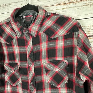 Mens Y2K Tony Hawk Red Black Plaid Snap Up Shirt Skater Grunge Cotton Work  L - Picture 1 of 5