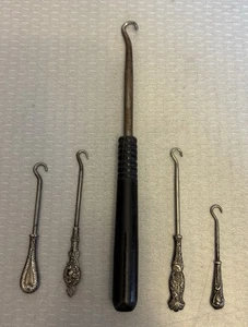 Antique Glove Hook Buttonhook Collection Sterling Silver Handle 5P Estate Lot - Picture 1 of 8