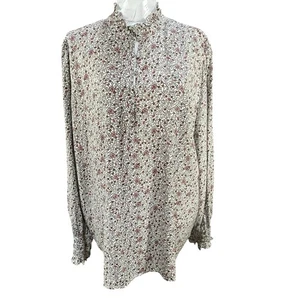 Ann Taylor Gr. XL geblümte Bluse gesmokt Handgelenk 1/4 Knopfleiste Rüschenkragen - Bild 1 von 15